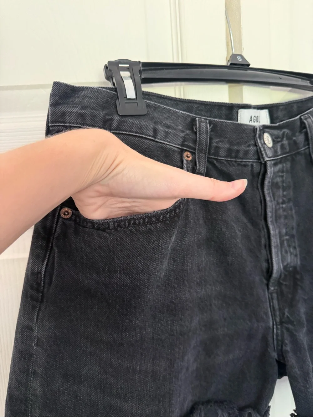 AGOLDE Los Angeles Parker Long with Cuff in Lucid Black Denim Shorts Size 30